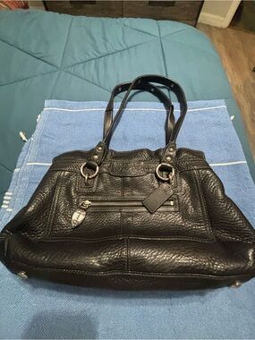 Coach Black Pebbled Leather Shoulder Bag with Front Zip Pocket